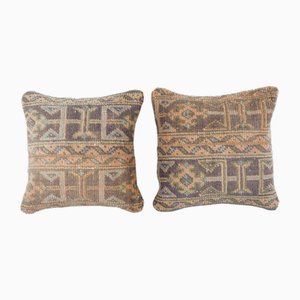 Housses de Coussin Oushak en Laine Tan et Marron, Set de 2