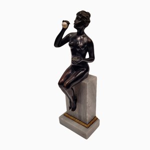 Artista alemana, mujer modernista que sopla burbujas, bronce y mármol, años 20