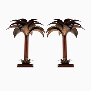 Early Palm Tree Lamps in Mahogany and Bronze from Maison Jansen, 1960, Set of 2
