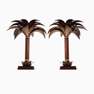 Early Palm Tree Lamps in Mahogany and Bronze from Maison Jansen, 1960, Set of 2