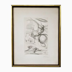 Salvador Dali, Don Quijote, aguafuerte original firmado a mano, años 60