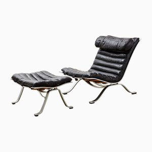 Sillón Ari y otomana de Arne Norell para Norell Mobler, años 70. Juego de 2