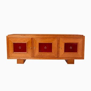 Oak Sideboard in Red Lacquer by Jacques Adnet, 1940