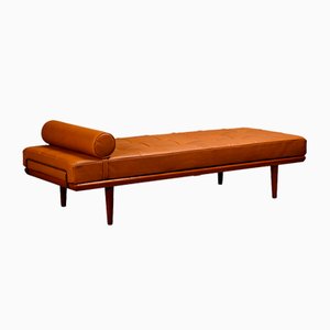GE19 Daybed with Teak and Camel Leather by Hans J. Wegner for Getama, 1960s