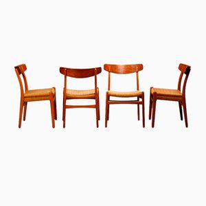Ch23 Dining Chairs in Oak, Teak and Papercord by Hans J. Wegner for Carl Hansen & Søn, 1960s, Set of 4