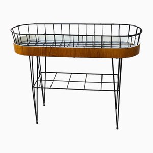 Mesa escandinava Mid-Century de teca con soporte de metal