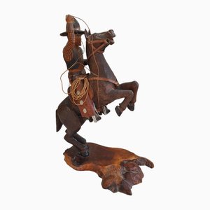 20th Century Hand-Carved Folk Art Wooden Cowboy, 1948