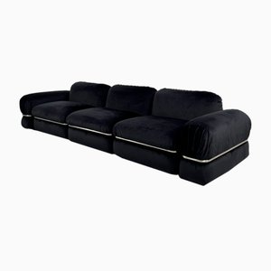 Black Velvet Modular Sofa by Rodolfo Bonetto for Tecnosalotto, 1960s, Set of 5