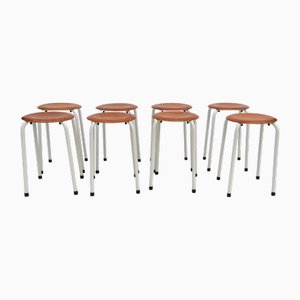 Vintage Dutch Stools in Plywood, 1970s, Set of 8