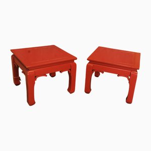 Asian Red Lacquered Low Sofa Tables, 1950s, Set of 2