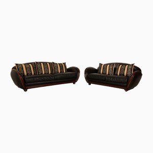Leather Nieri Sofas in Black, Set of 2