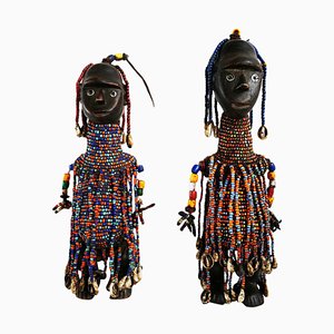 Vintage South Sudan Dinka Dolls, 1990s, Set of 2