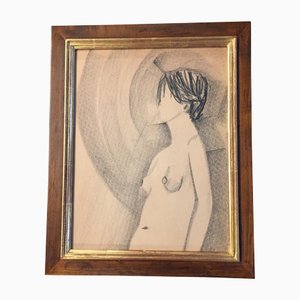 Modernist Female Nude, Charcoal Drawing, 1960s