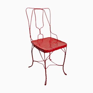 Vintage Eisen Stuhl in Kirschrot