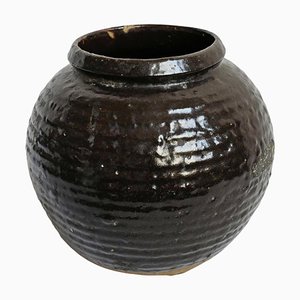 Vintage Black Village Ceramic Pot