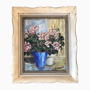 Floral Still Life, 20th Century, Painting on Canvas, Framed