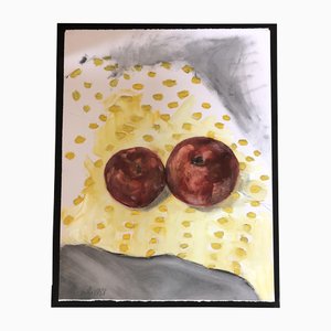 Still Life of Apples, 1988, Painting on Paper, Framed