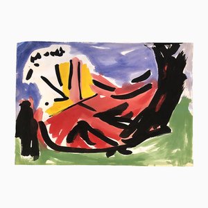 Robert Cooke, Poulet Dansant Abstrait, 1980s, Peinture sur Papier