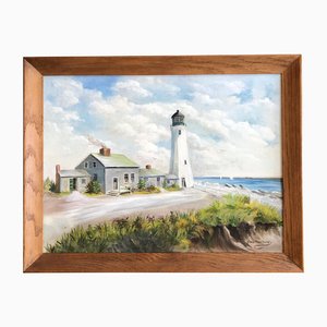 Maine costiero, anni '50, dipinto su tela, con cornice