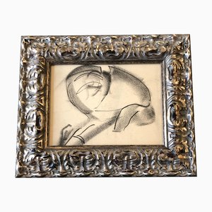 Abstract Fashion Study, Charcoal Drawing, 1950s, Framed
