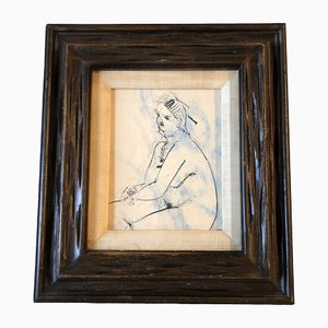 Desnudo femenino abstracto, Años 50, Dibujo a tinta, Enmarcado