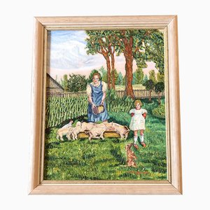 Rustic Scene, 1960s, Painting on Canvas, Framed
