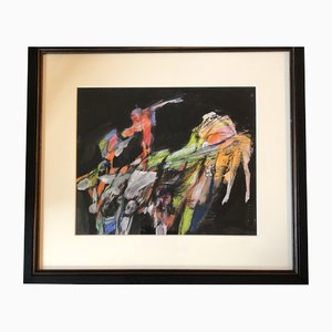 Jacob Landau, Composición abstracta, años 80, Carboncillo y pintura sobre papel, Enmarcado