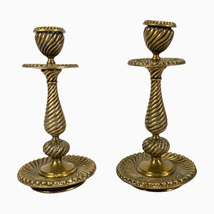 Antique Renaissance Revival Twist Spiral Candlesticks, Set of 2