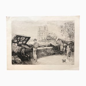 Pepito, Paris Notre Dame Market Scene, 1950s, Etching