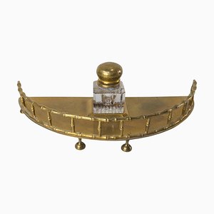 19th Century English Faux Bamboo Brass Inkwell Desk Set