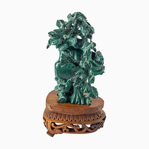 Vase en Pierre de Malachite Sculpté avec Socle, Chine