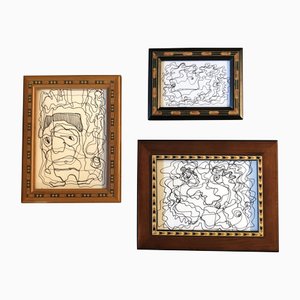 Wayne Cunningham, Small Abstract Compositions, 1990s, Ink on Paper, Framed, Set of 3