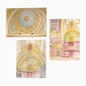 The Palace Theater NY, 1990s, Watercolors on Paper, Set of 3