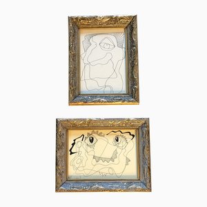 Wayne Cunningham, Abstract Compositions, 1990s, Ink Drawings on Paper, Framed, Set of 2
