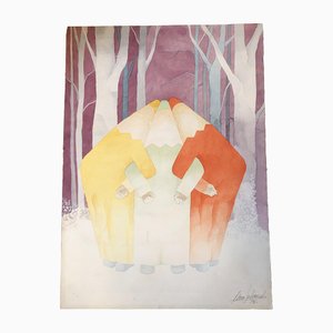 Abstract Figures in Woods, 1990s, Watercolor on Paper