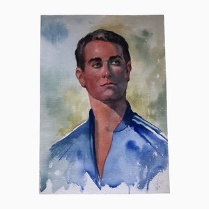 Young Male Portrait, 1970s, Watercolor on Paper