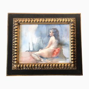 Abstract Female Nude, 1970s, Watercolor on Paper, Framed