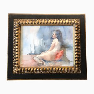 Desnudo femenino abstracto, años 70, Acuarela sobre papel, Enmarcado