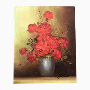 Bodegón de rosas rojas, años 50, Pintura sobre madera