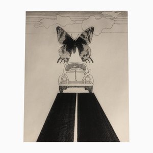 Volkswagen & Butterfly, 1960s, Etching on Paper