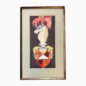 Escudo de armas Hollywood Regency de Mid Century, años 50, Obra de arte en papel