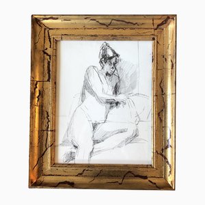 Desnudo Femenino, Dibujo A Tinta, Años 70, Enmarcado