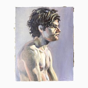 Retrato masculino clásico, años 80, pintura sobre lienzo