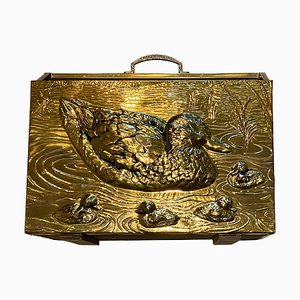 Vintage Brass Repousse Ducks Magazine Rack, 1970s