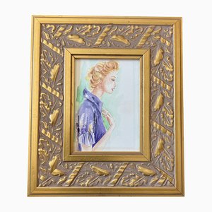 Small Fashion Illustration, 1980s, Watercolor on Paper, Framed