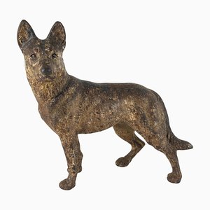 Tope para puerta con figura de perro pastor alemán de hierro fundido