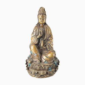 Chinesische sitzende Guanyin-Buddha-Statue aus Bronze