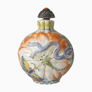 Chinese Famille Rose Molded Porcelain Lotus Snuff Bottle