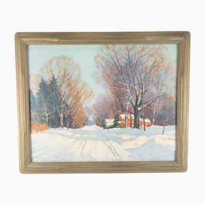 Clifford Ulp, paisaje de invierno impresionista estadounidense, década de 1890, pintura al óleo, enmarcado