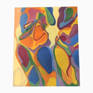 Composición abstracta modernista colorida, años 70, pintura sobre lienzo